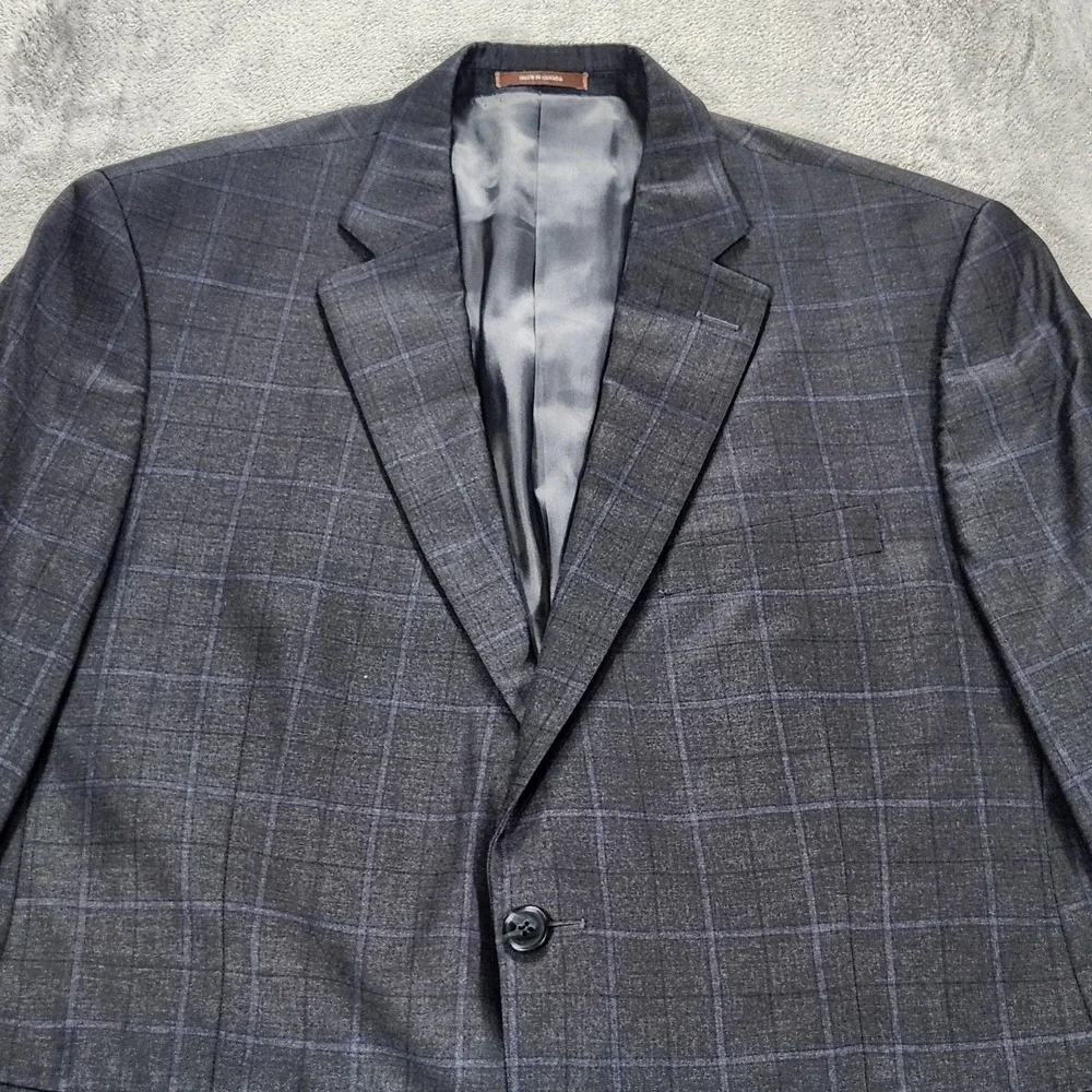 Peter Millar Blazer Mens 42R Gray Plaid Wool Made In Canada Sport Coat Jacket